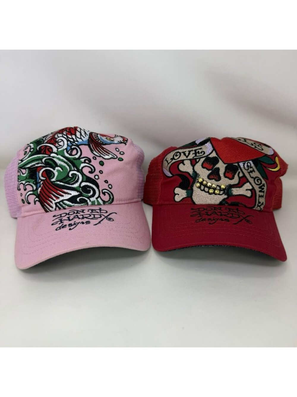 Ed Hardy Tattoo Wear Trucker Hat Lot Red Pink Skull Heart Embroidered Mesh